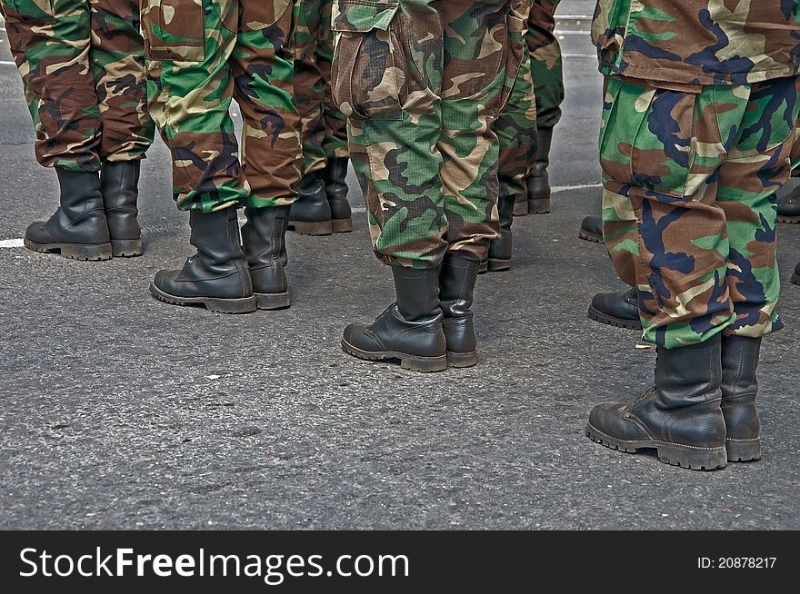 System of soldier's feet in boots. System of soldier's feet in boots