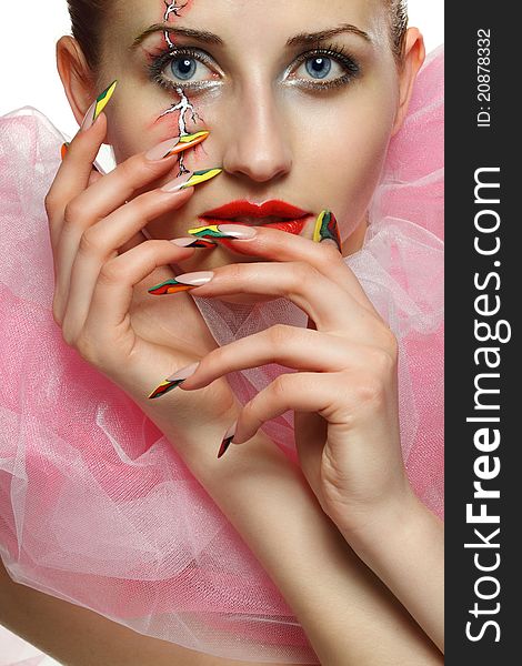 Girl with colorful makeup and beautiful nails. Girl with colorful makeup and beautiful nails