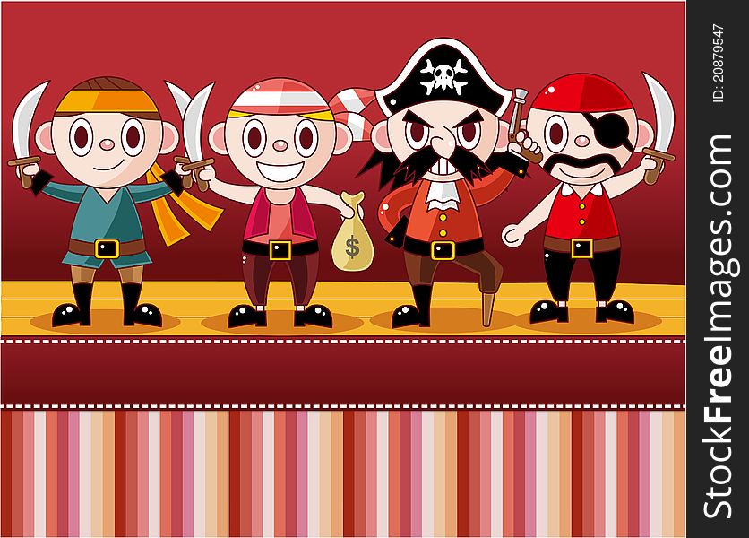 Cartoon pirate card,,illustration