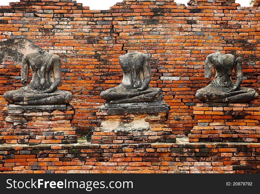 Buddha statues ruin in Ayutthaya historical park