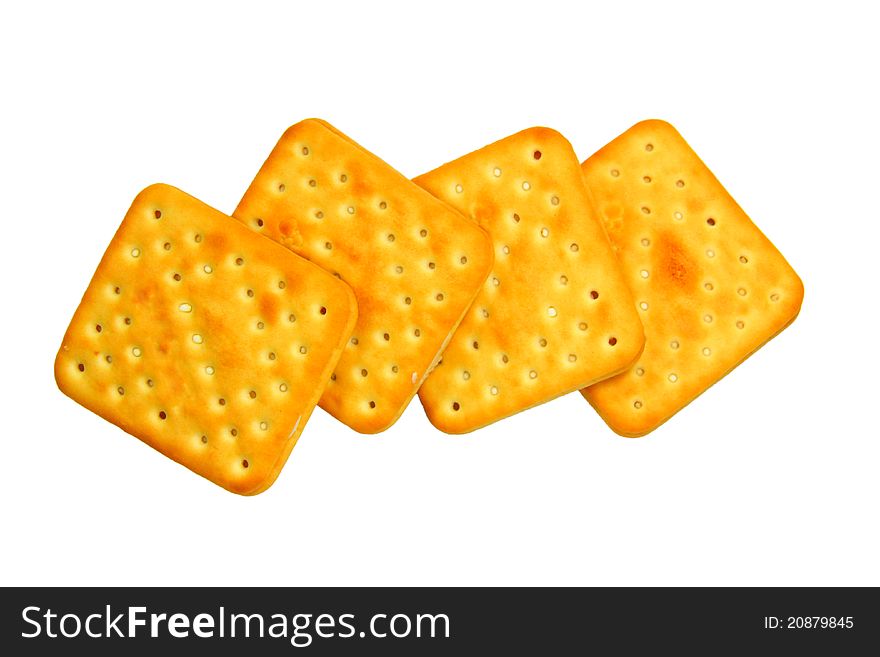 Several tasty crackers isolated on white background