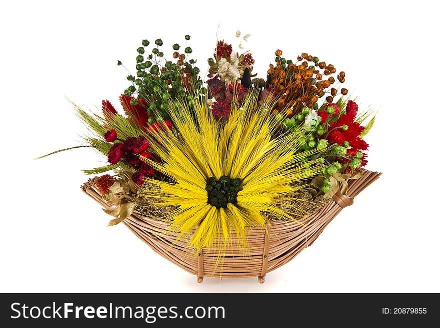 Composition of dried flowers and wheat