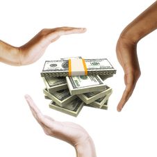 Dollar Bills With Multiracial Human Hands Around Royalty Free Stock Images Dollar Bills With Multiracial Human Hands Around Royalty Free Stock Images
