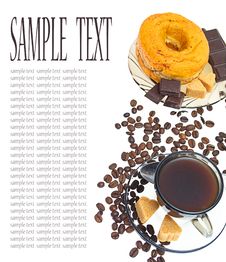 Coffee, Donut, Brown Sugar And Coffee Beans Stock Photos
