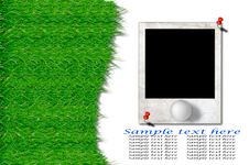 Golf Ball And Green Grass With Old Photo Frame Royalty Free Stock Image