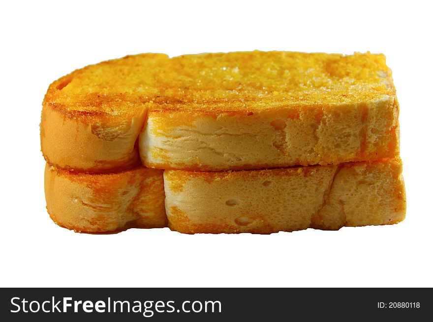 Crusty bread toast slice isolated on white background