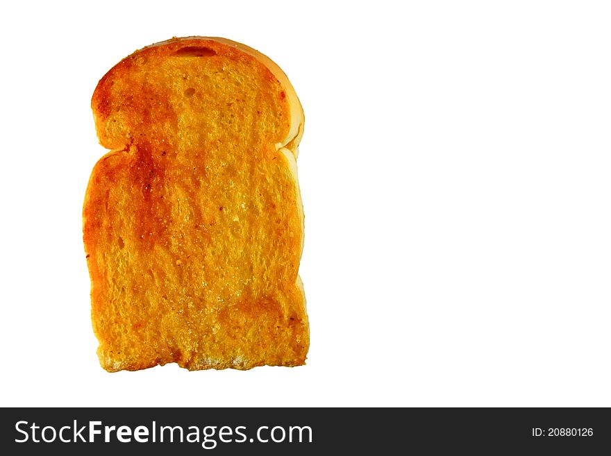 Crusty bread toast slice isolated on white background