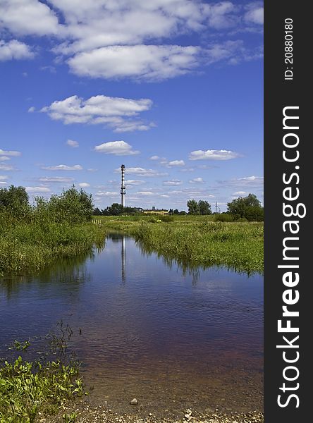 Chimney In Water Relflection