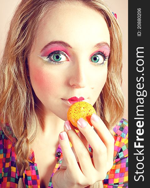 Girl Loves Colorful Macaroons