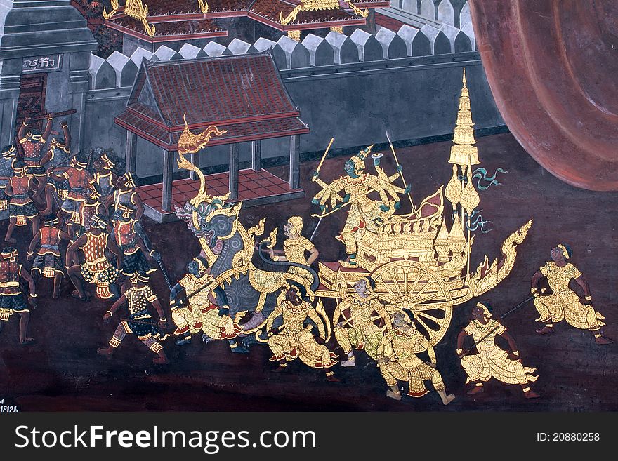 Traditional Thai Art Painting On A Wall