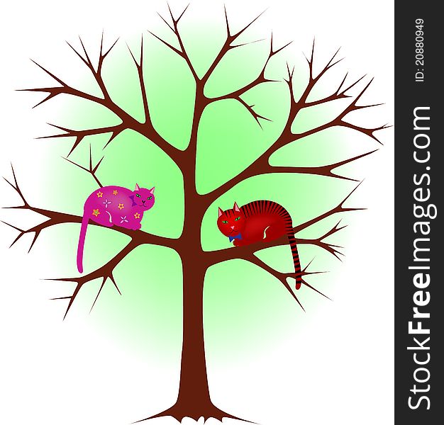 Illustration of two cats on a tree