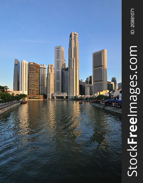 The famous business finace district building along singapore river.