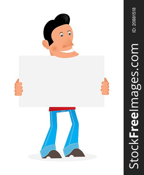 Man on a white background holding an empty poster. Man on a white background holding an empty poster