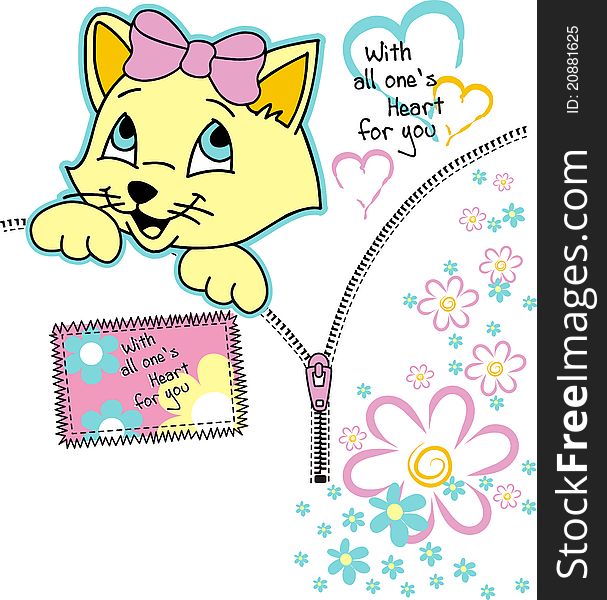 Illustration about cat on the zipper with love. Illustration about cat on the zipper with love