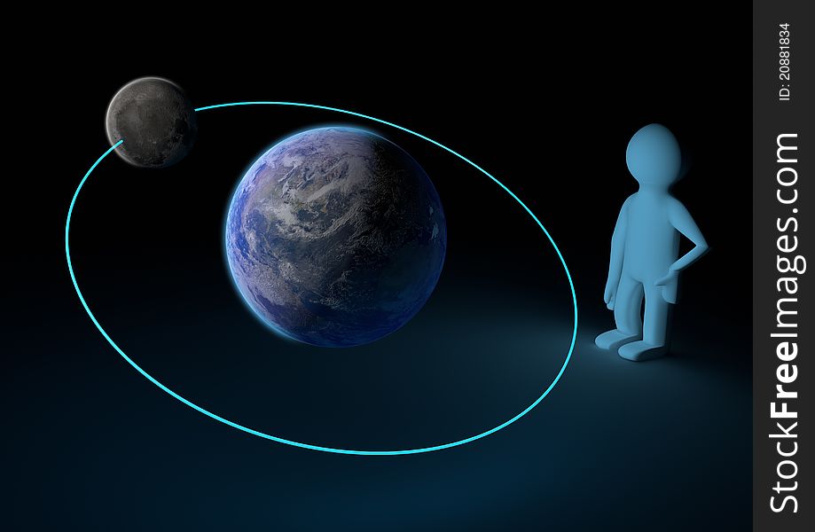 Render of the moon orbiting the earth. Render of the moon orbiting the earth