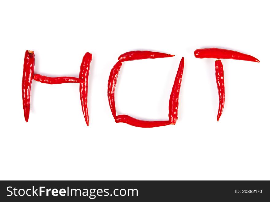 Hot chili text message on white background. Hot chili text message on white background