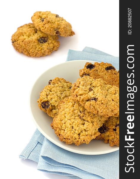 Oatmeal cookies with raisins on a plate. Oatmeal cookies with raisins on a plate
