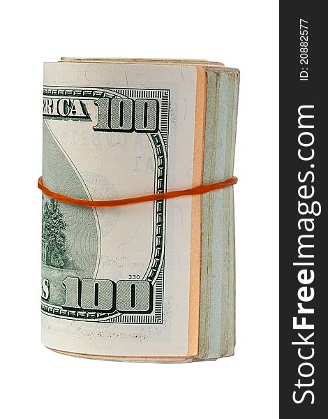 Dollars are folded in a roll, isolated on a white background