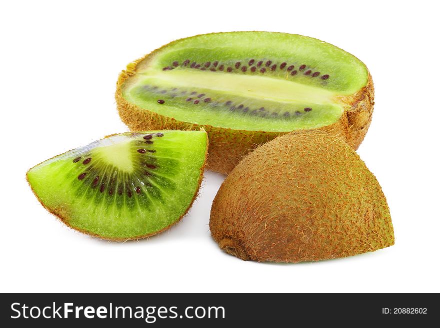 Kiwifruit in the section on white background