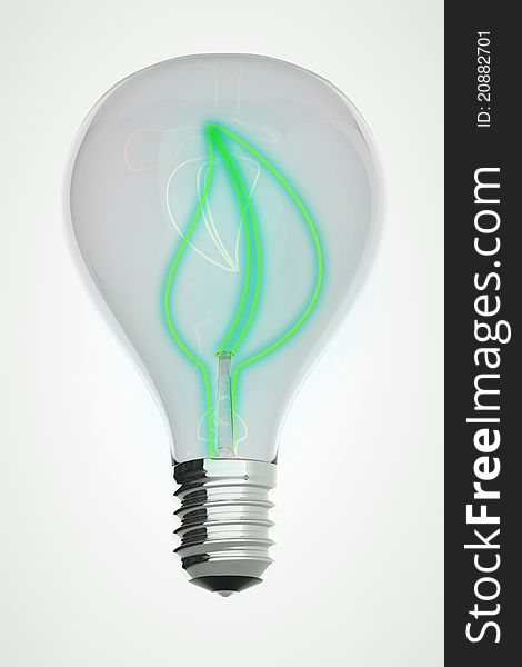 A ecological light bulb with a filament in the shape of a leaf. A ecological light bulb with a filament in the shape of a leaf.