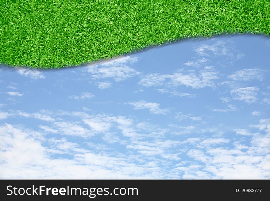 Curve green grass sky background