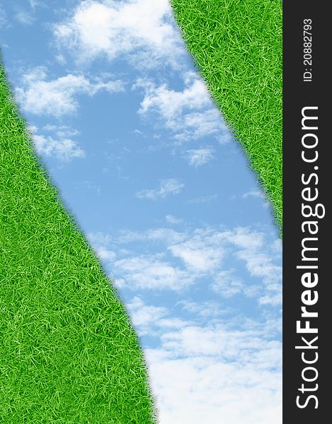 Curve green grass sky background