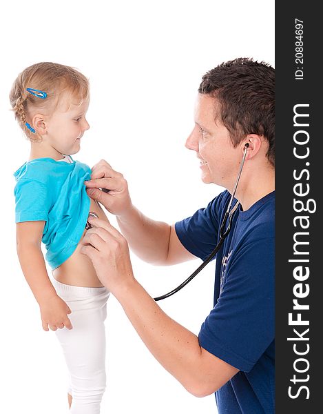 Man With Stethoscope Testing Child