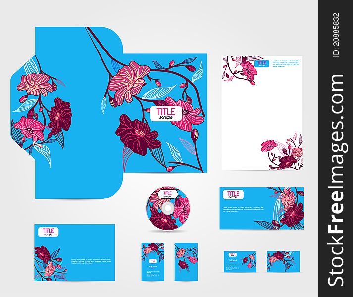 Blue corporate style with pink flowers