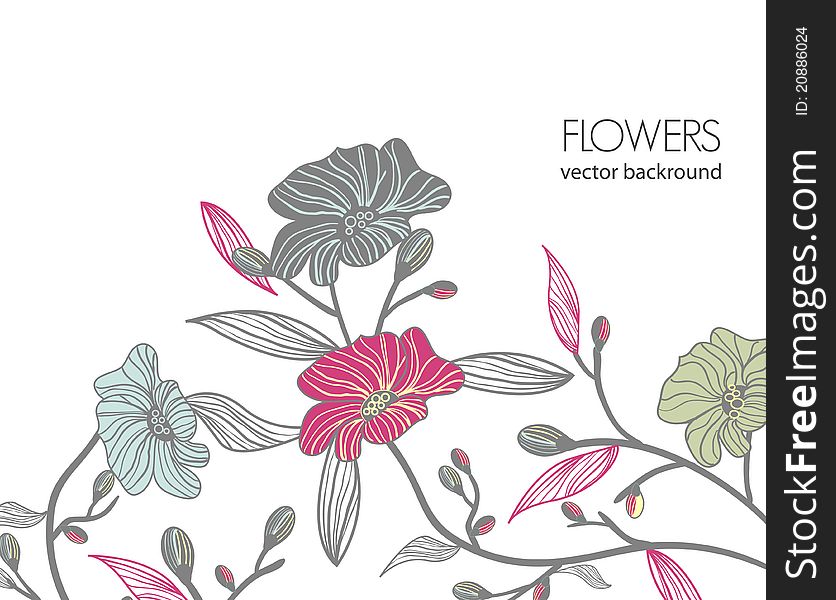 Vector background with old fashioned drawing flowers