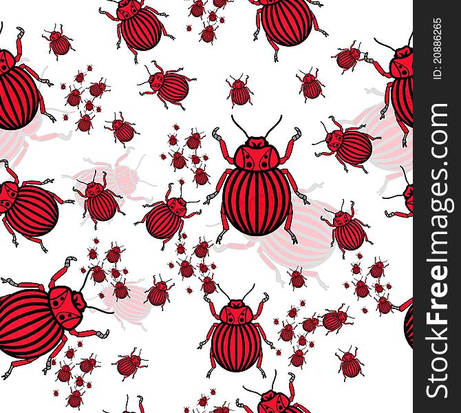 Seamless vector texture with red bugs