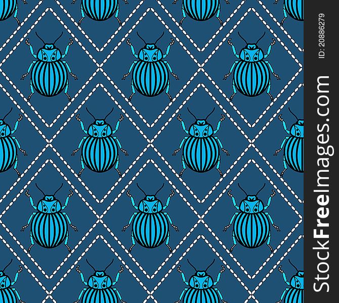 Seamless vector texture with blue bugs. Seamless vector texture with blue bugs