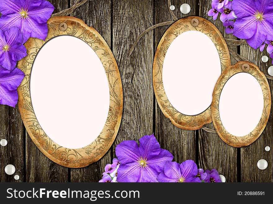 Vintage paper frames over grunge wood background. Vintage paper frames over grunge wood background