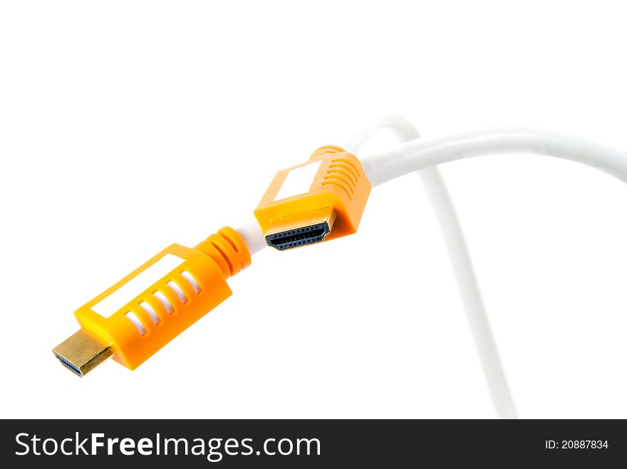 HDMI multimedia cable with space for logo, on pure white background