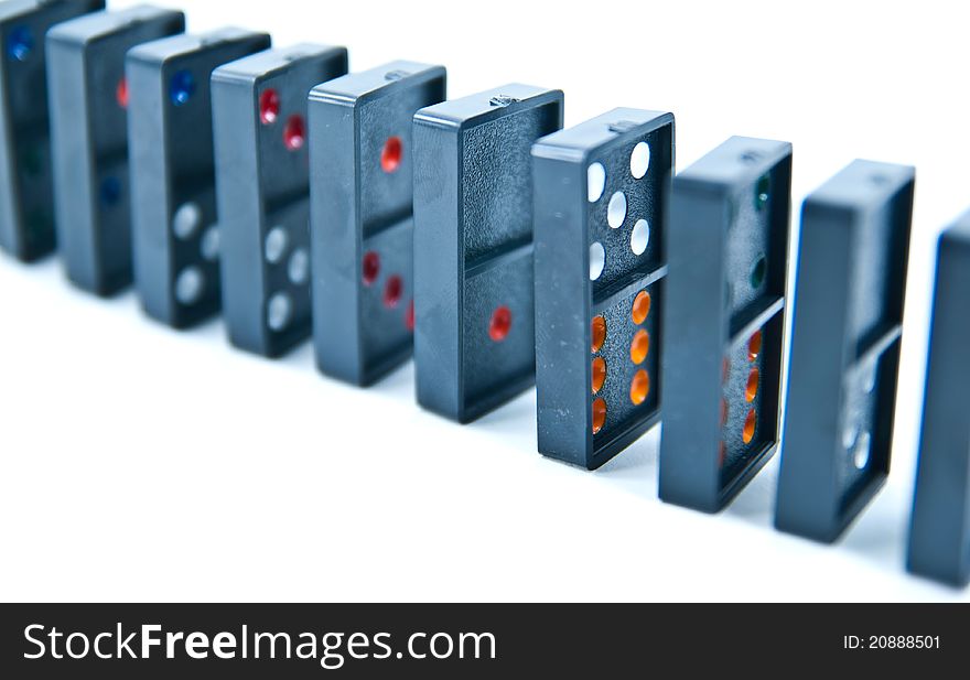 Some domino pieces lined up.