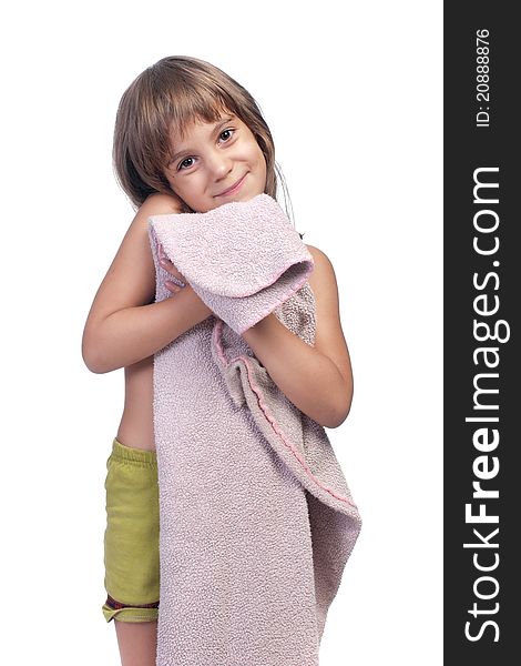 Little Girl, Holding Pink Blanket, Studio Shot