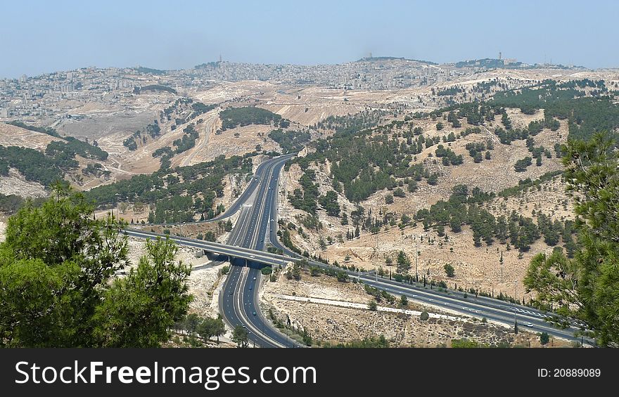 Highway interchange in East Jerusalem suburbs. Highway interchange in East Jerusalem suburbs.