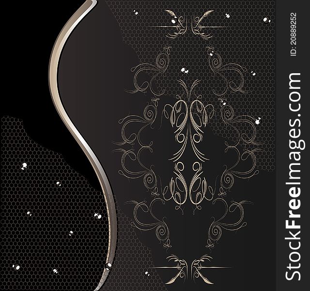 Brown-black background decorated veil with drops and abstract ornament. Brown-black background decorated veil with drops and abstract ornament