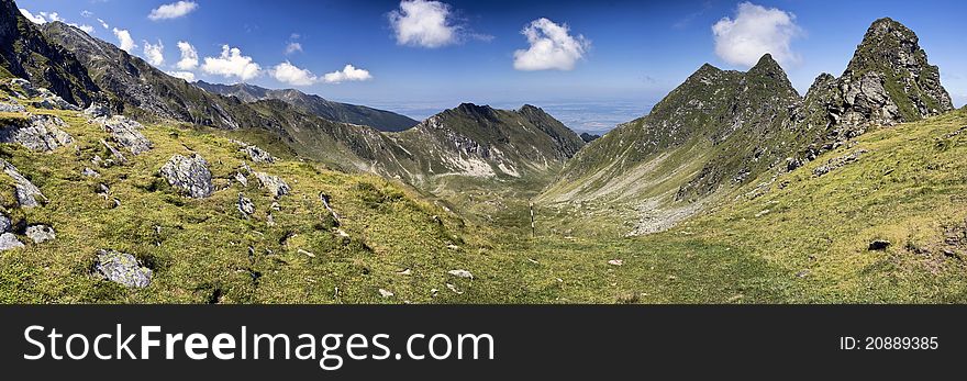 Panorama of Fagaras mountains in Romania, location above lake Balea. Panorama of Fagaras mountains in Romania, location above lake Balea