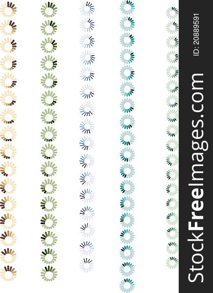 Five circle blue, green and brown indicators of progress. Five circle blue, green and brown indicators of progress