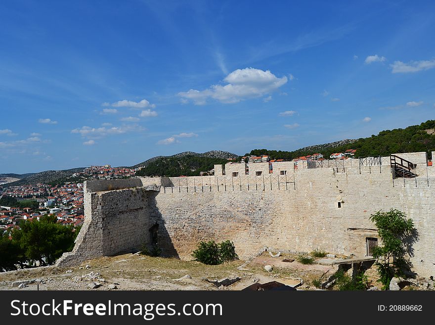 Wall of the ancient castle on the precipice of Sibenik, Croatia. Wall of the ancient castle on the precipice of Sibenik, Croatia