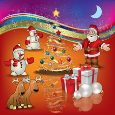 Christmas Greeting With Santa Deer And Gifts Royalty Free Stock Image
