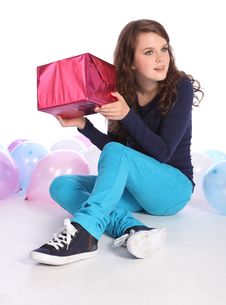 Surprise Mystery Birthday Present For Teenage Girl Stock Photos Surprise Mystery Birthday Present For Teenage Girl Stock Photos