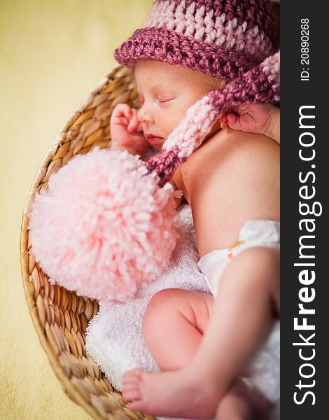 Portrait of a newborn caucasian girl