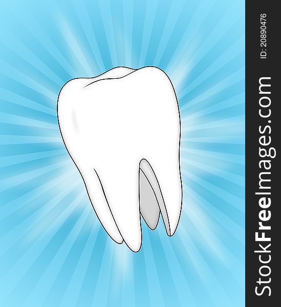 Illustration of a Tooth, on a Blue Slash Background