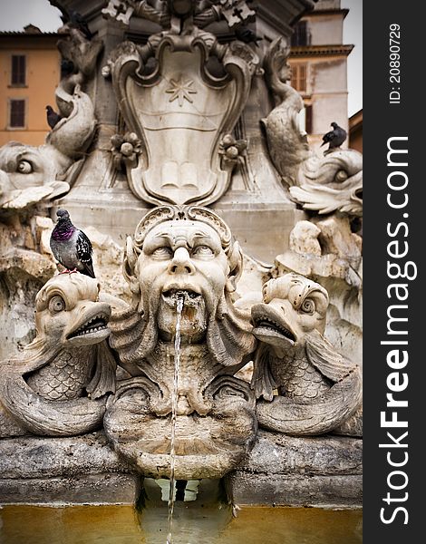 Beautiful fountain in Piazza della Rotonda outside the Pantheon, Rome, Italy. Beautiful fountain in Piazza della Rotonda outside the Pantheon, Rome, Italy.