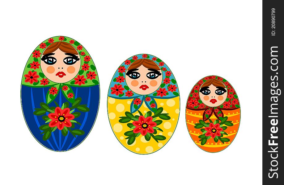 Three wooden beauty and colorful Russian dolls. Three wooden beauty and colorful Russian dolls
