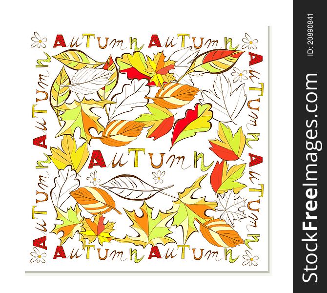 Autumn card with a lot of leaves