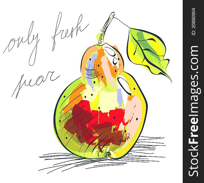 Illustration of colorful fresh pear. Illustration of colorful fresh pear