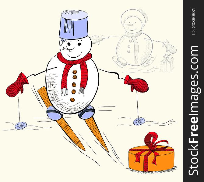 Card with snowman with gift