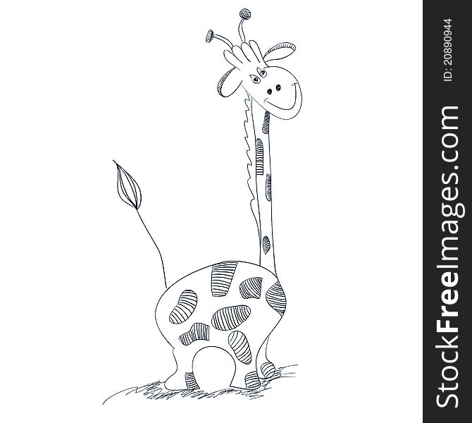 Illustration of giraffe. Monochrome illustration